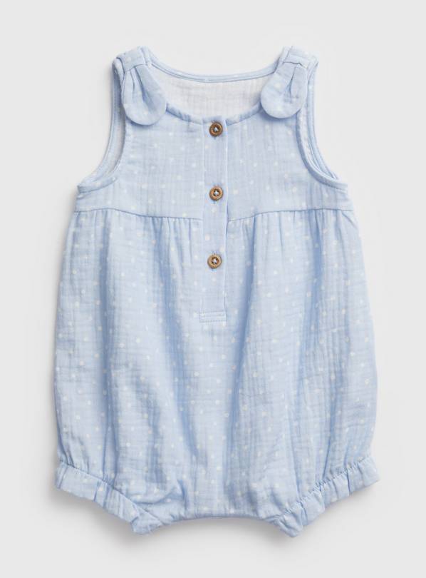 Blue & White Spot Woven Romper - 9-12 months