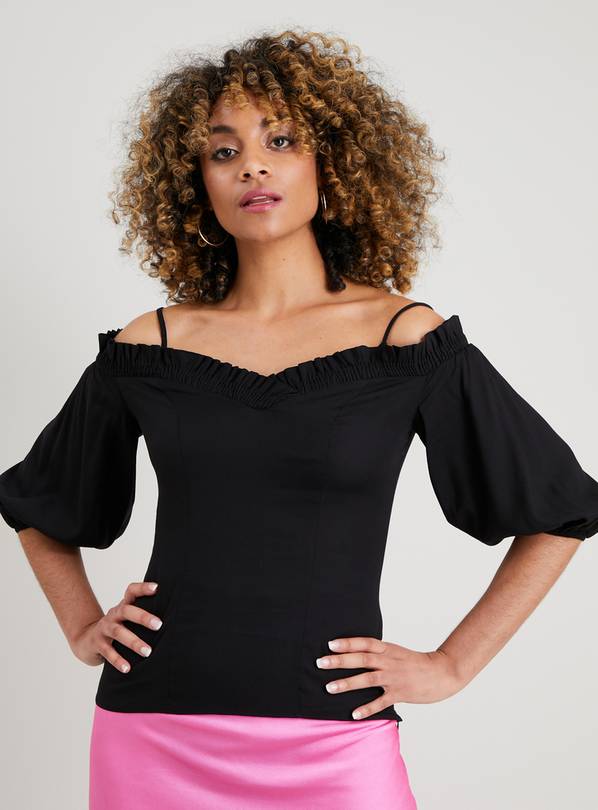 Buy Black Cami Bardot Top - 12 | Tops | Argos