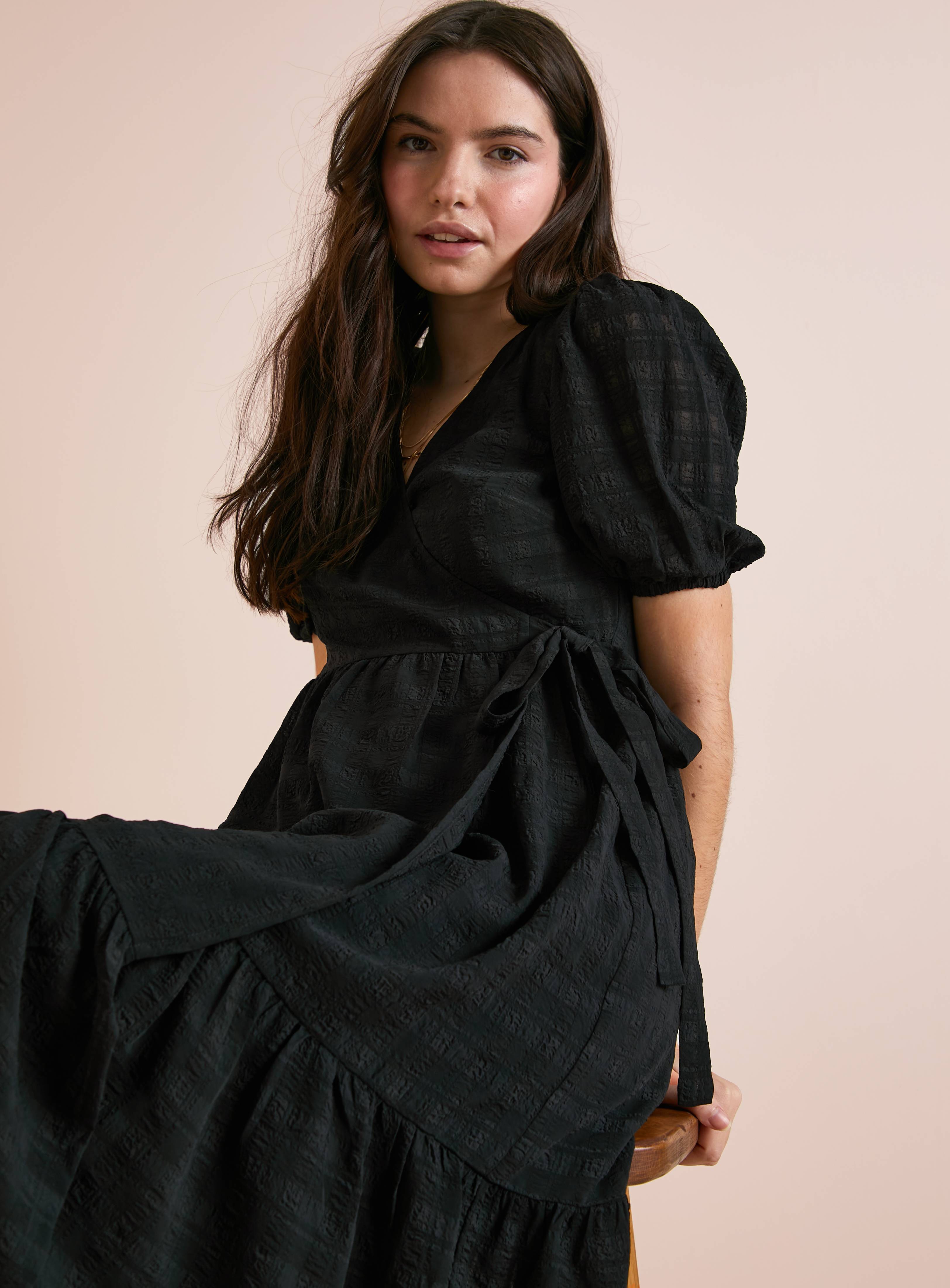 SKU: APR EB  WOVEN SHEER CHECK WRAP MAXI DRESS:Black:10 - Image 2