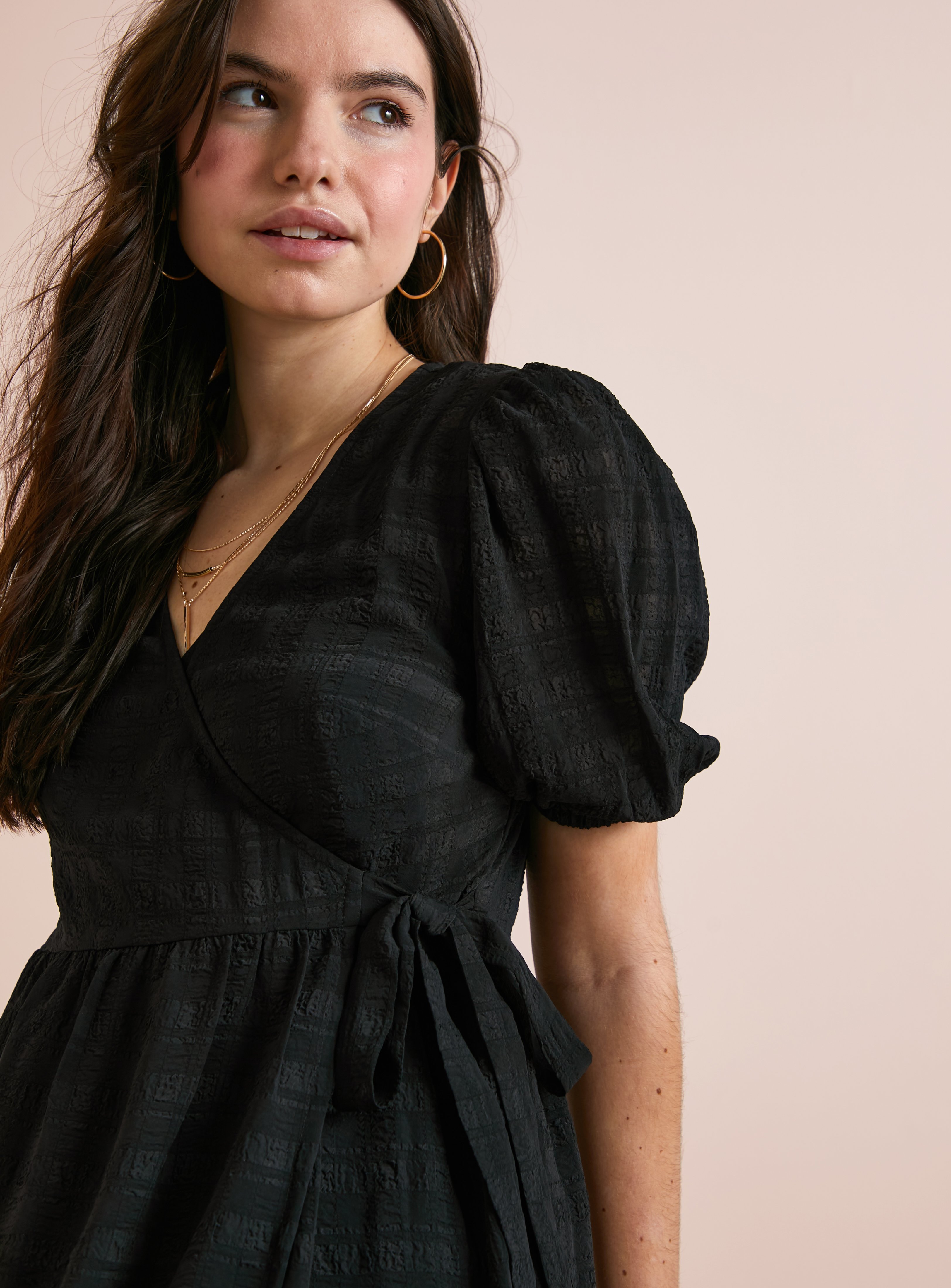 SKU: APR EB  WOVEN SHEER CHECK WRAP MAXI DRESS:Black:10 - Image 3 thumbnail