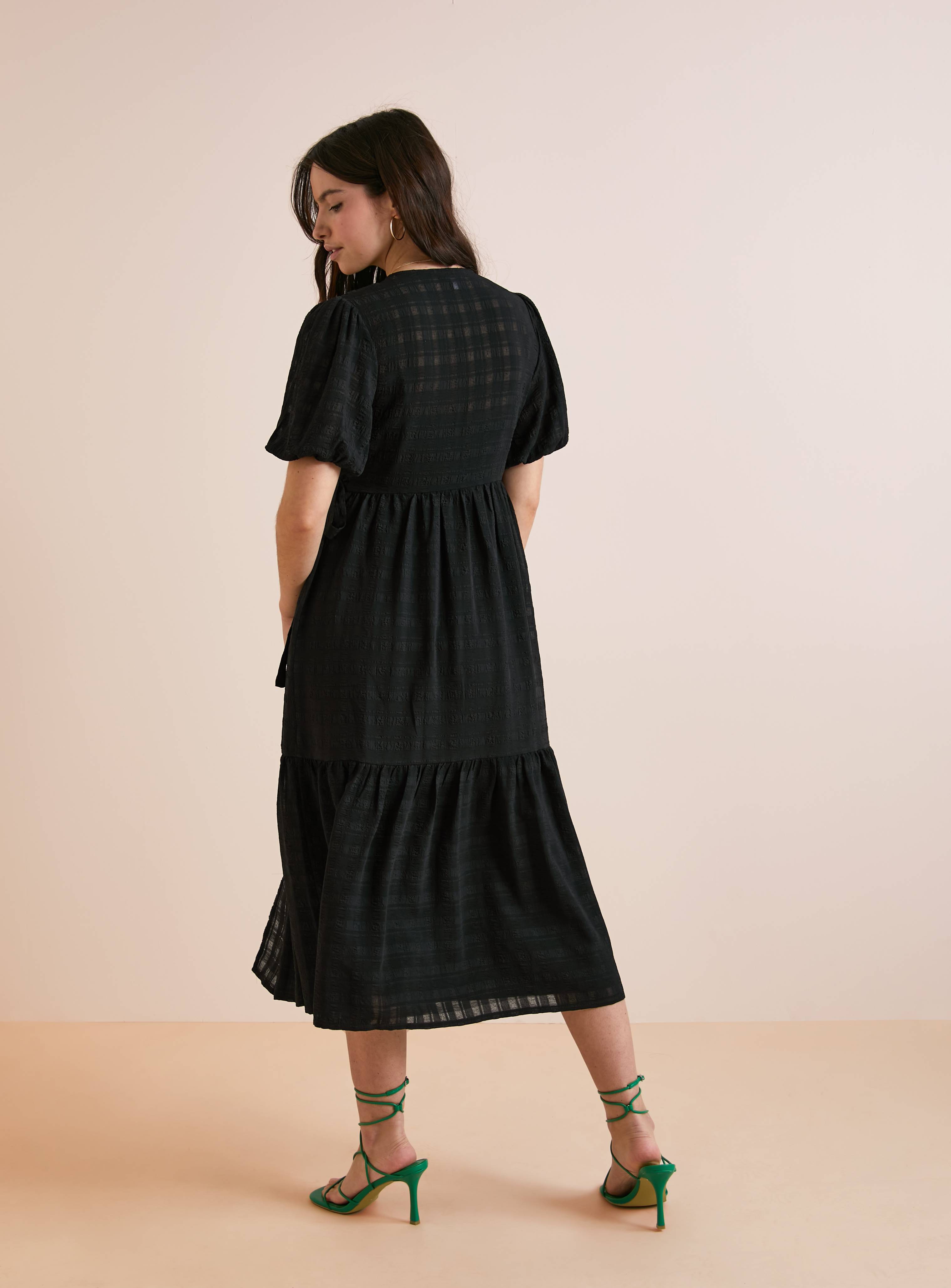 SKU: APR EB  WOVEN SHEER CHECK WRAP MAXI DRESS:Black:10 - Image 4