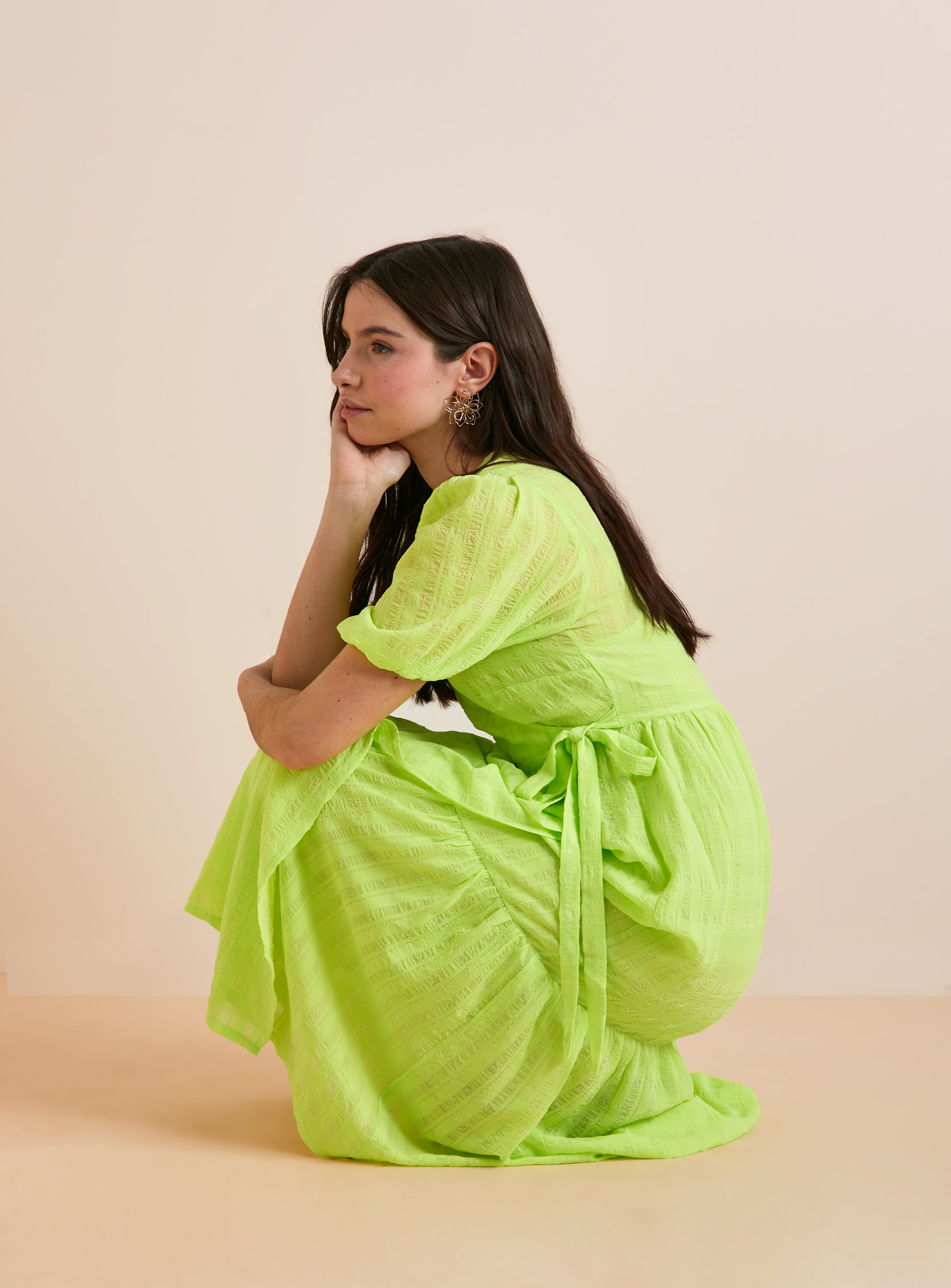 SKU: APR EB  WOVEN SHEER CHECK WRAP MAXI DRESS:Lime:16 - Image 1 thumbnail