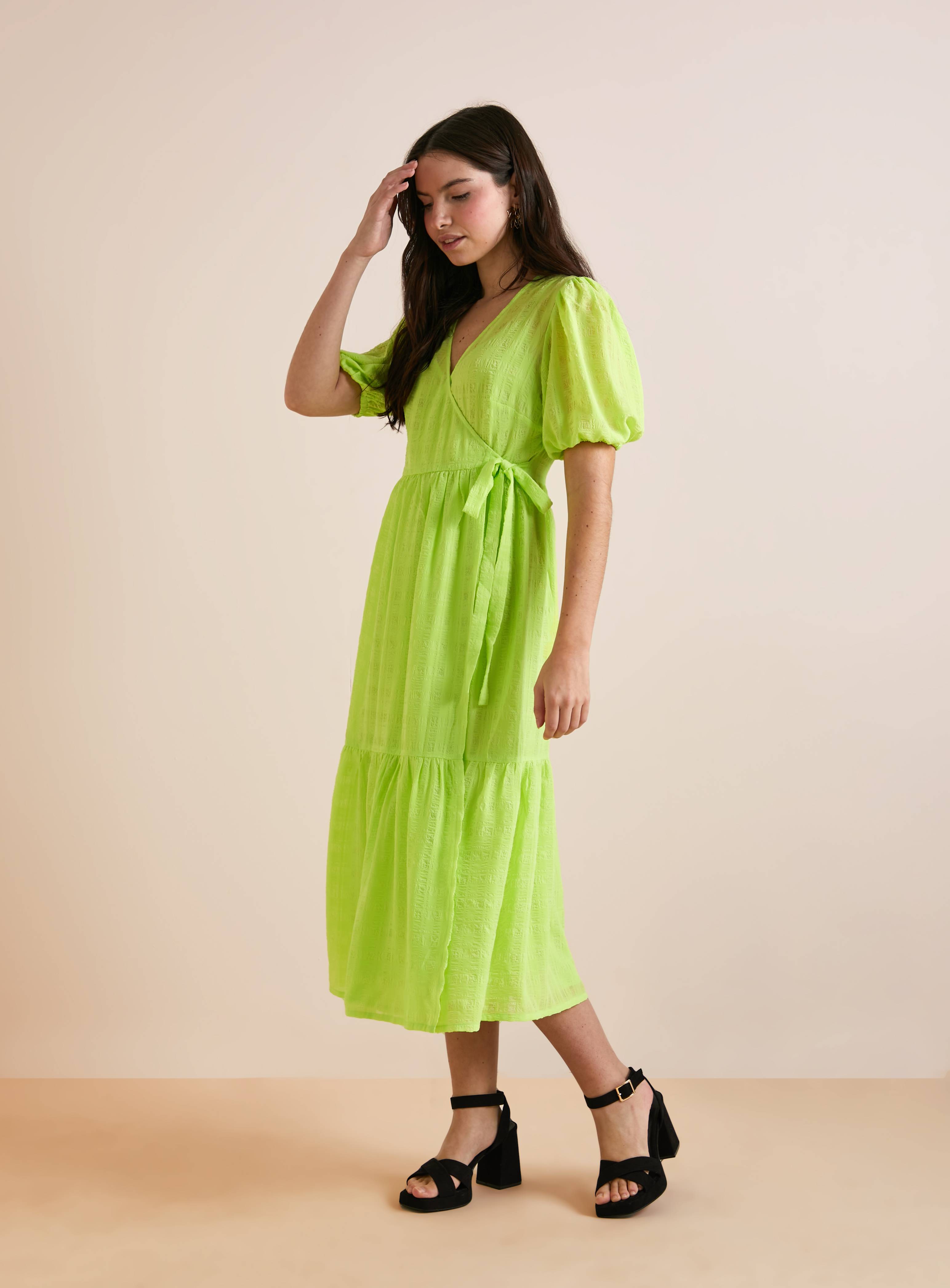 SKU: APR EB  WOVEN SHEER CHECK WRAP MAXI DRESS:Lime:16 - Image 2