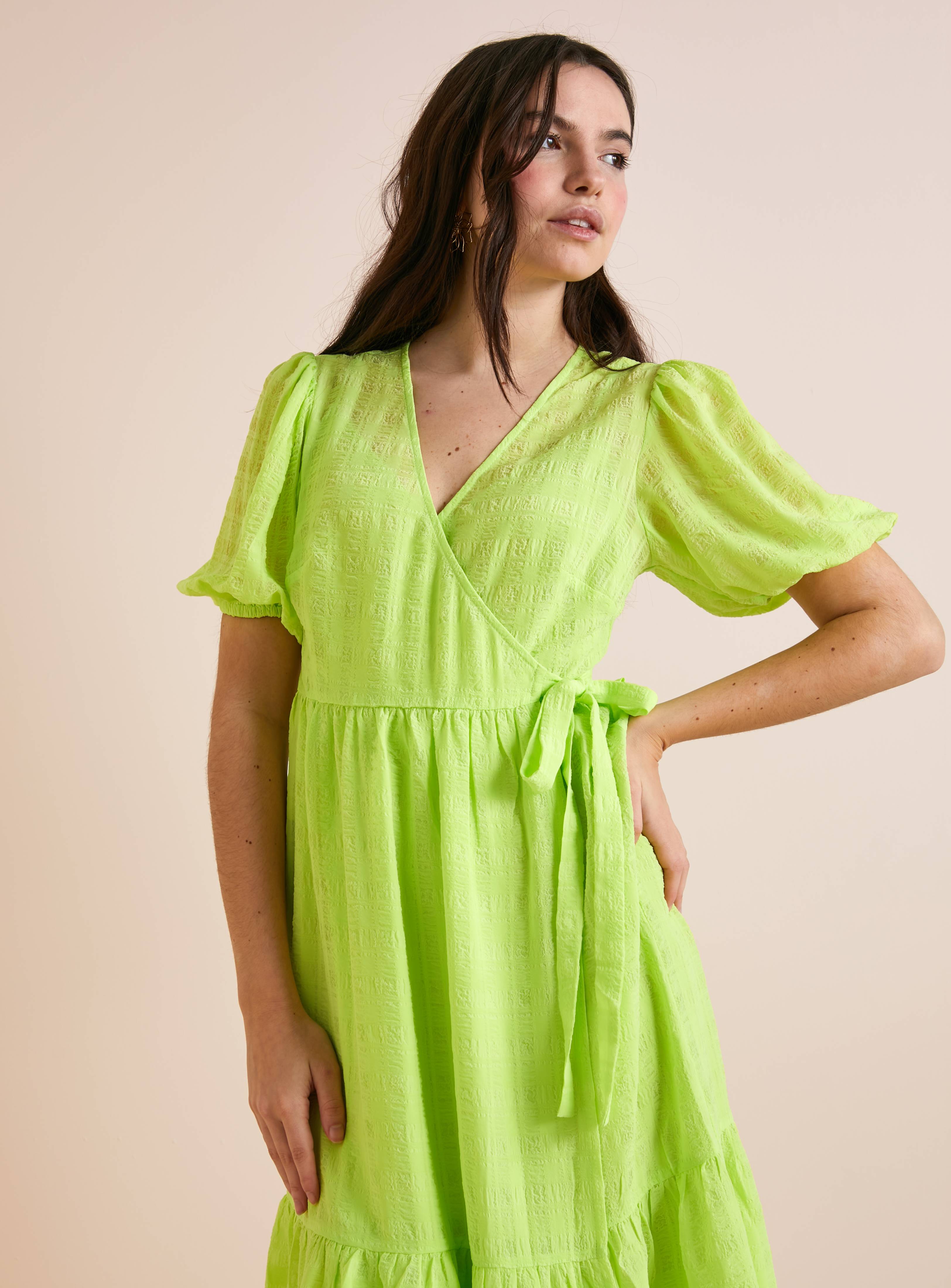 SKU: APR EB  WOVEN SHEER CHECK WRAP MAXI DRESS:Lime:16 - Image 3