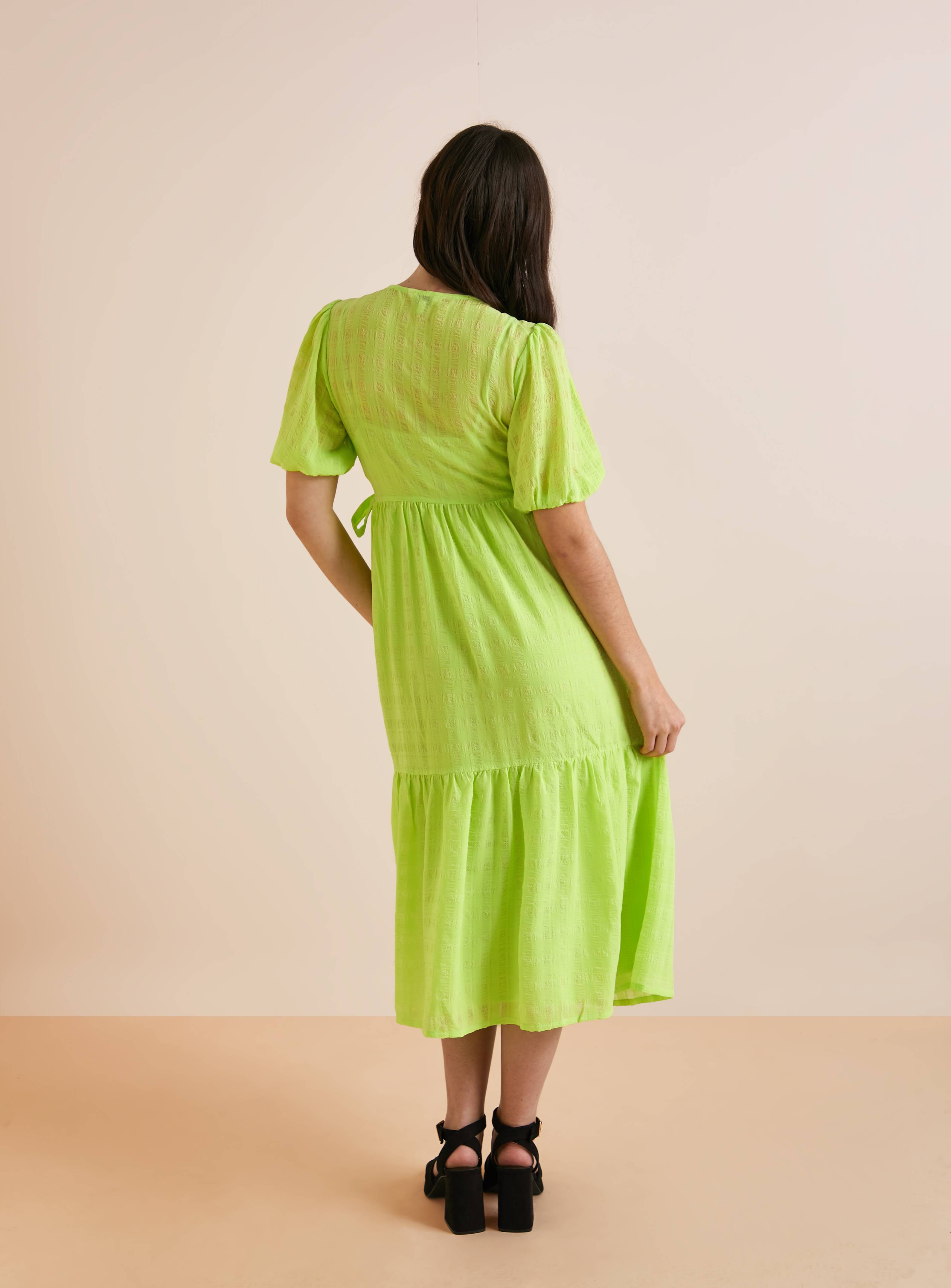 SKU: APR EB  WOVEN SHEER CHECK WRAP MAXI DRESS:Lime:16 - Image 4