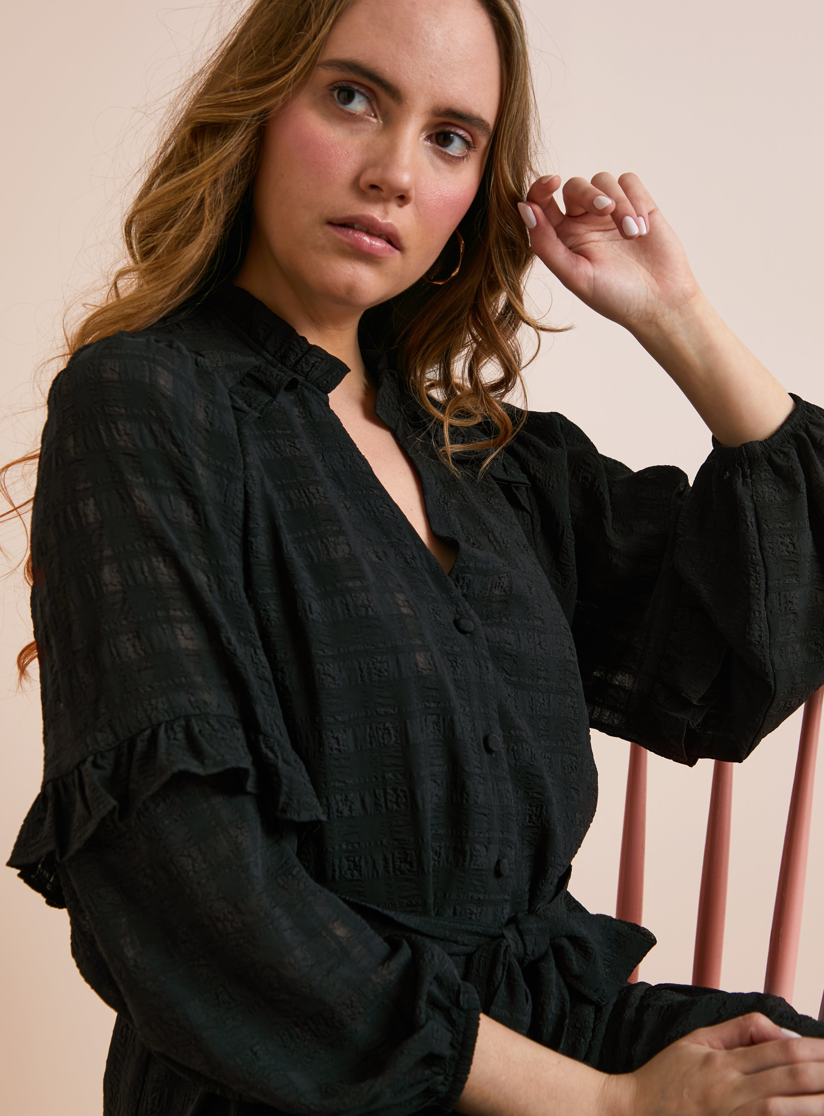 Everbelle Sheer Woven Check Mini Dress 16 - Image 2 thumbnail