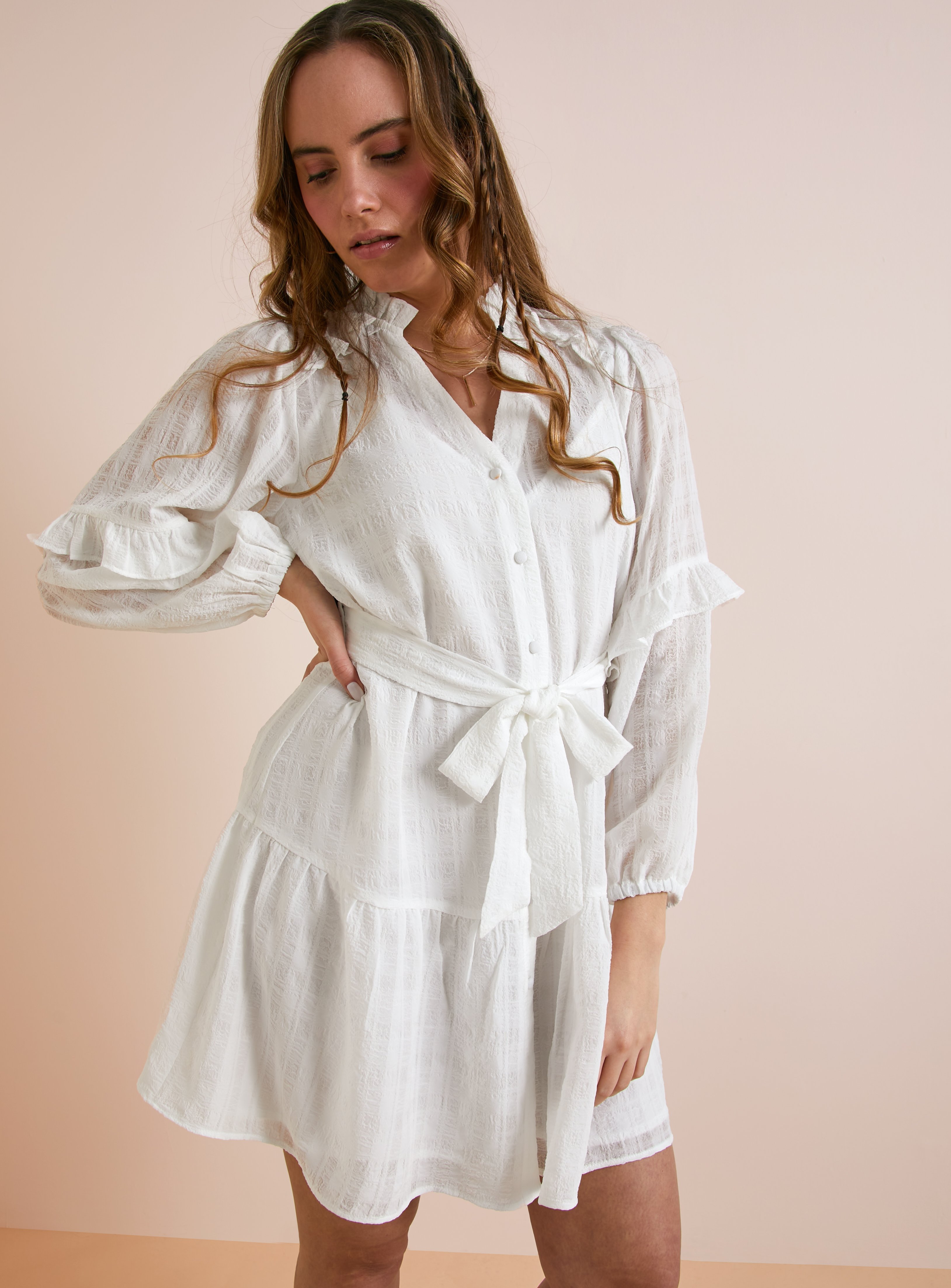 Everbelle Sheer Woven Check Mini Dress 8 - Image 2 thumbnail