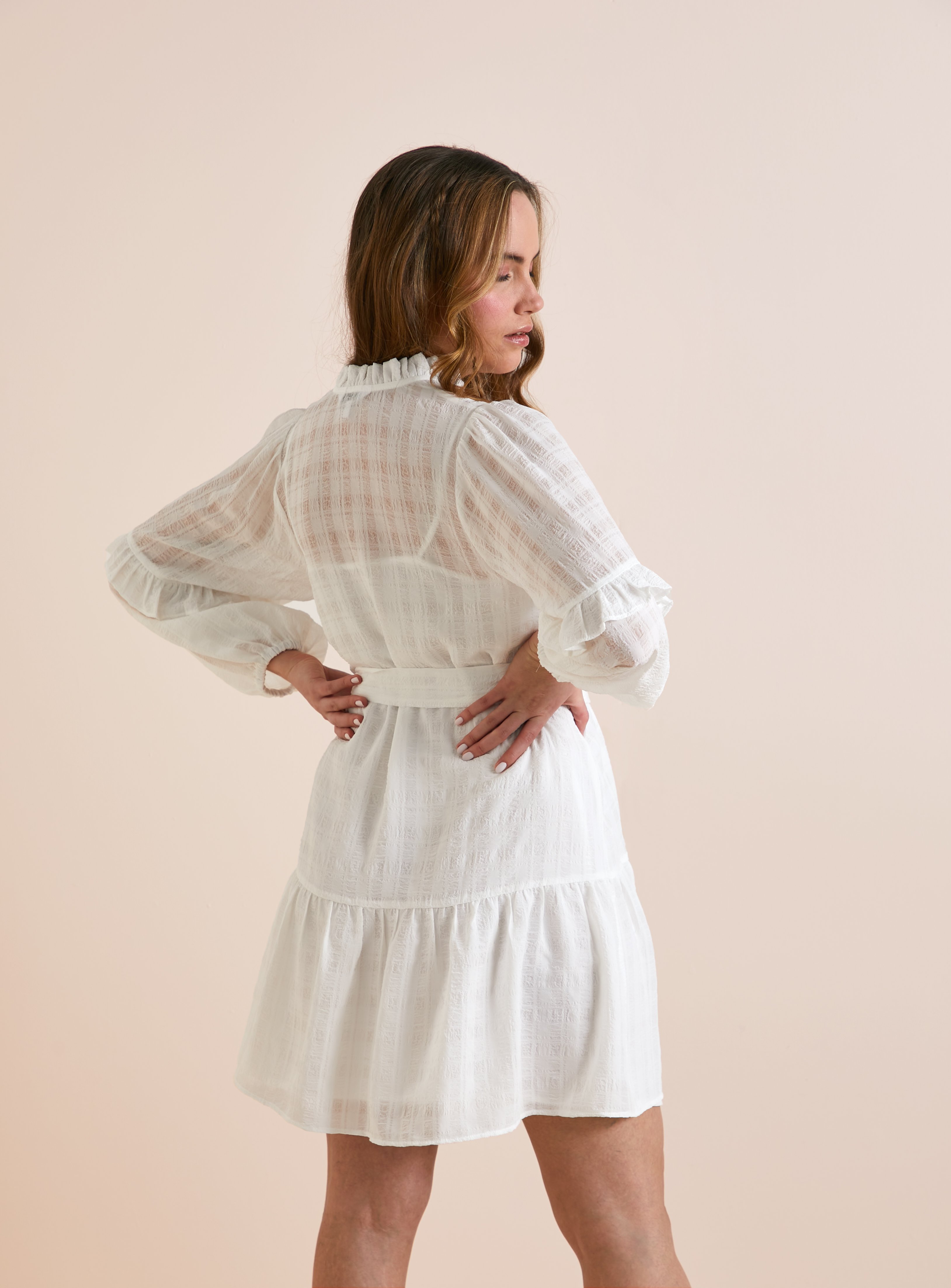 Everbelle Sheer Woven Check Mini Dress 8 - Image 4 thumbnail
