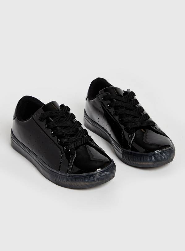 Buy Black Patent Lace Up Trainers - 1 | School shoes | Tu