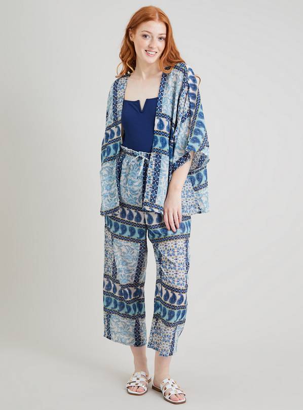 Buy Blue Scarf Print Wide Leg Cover Up Trousers - 18