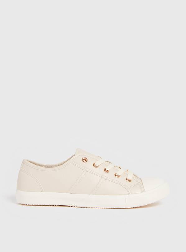 Buy Cream Eyelet Faux Leather Trainers - 8 | Trainers | Argos