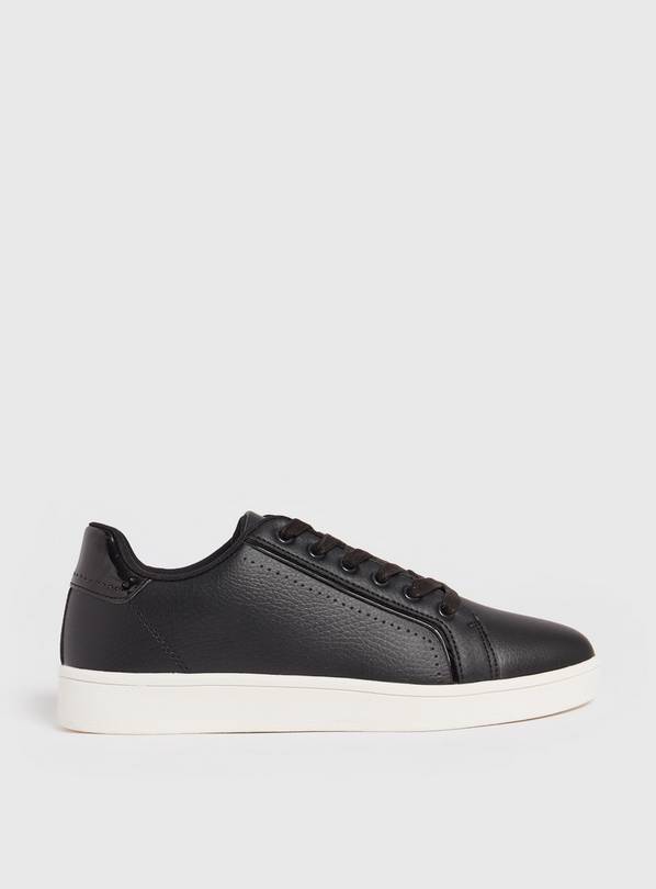 Buy Black Faux Leather Lace Up Cupsole Trainers 3 | null | Argos
