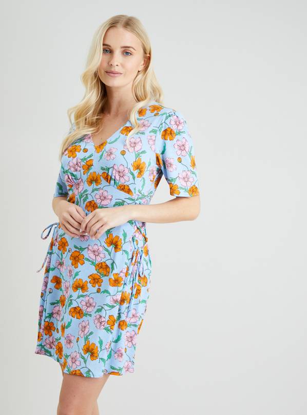 Blue Floral Crinkle Tea Dress 8