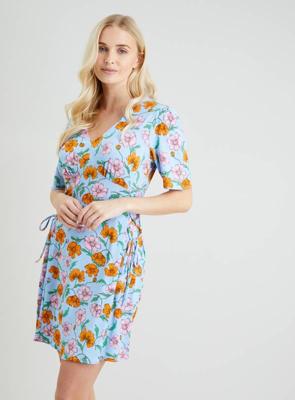 Buy Blue Floral Lace Up Crinkle Dress - 20 | Dresses | Argos