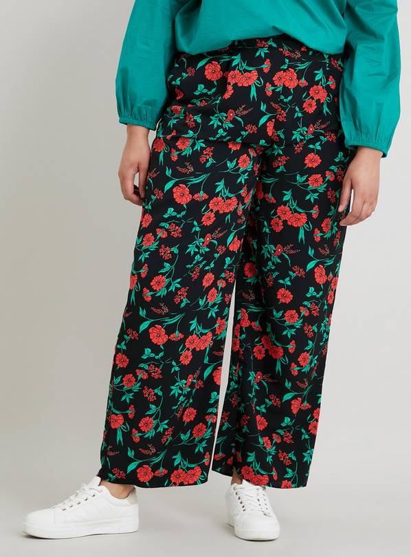 Buy Black & Red Floral Wide Leg Coord Trousers - 10R | Trousers | Argos