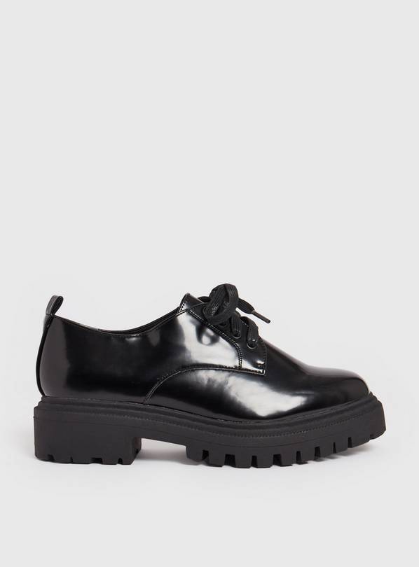 Black Faux Leather Brogue Shoes 6