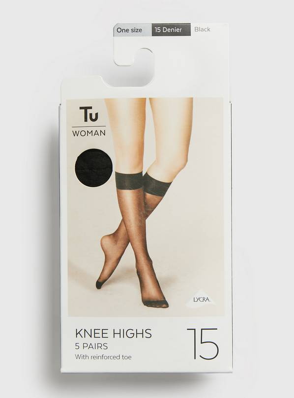 Black 15 Denier Knee High Tights 5 Pack One Size