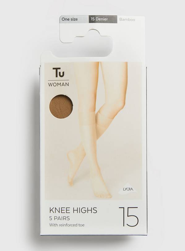 Bamboo Nude 15 Denier Knee High Tights 5 Pack One Size