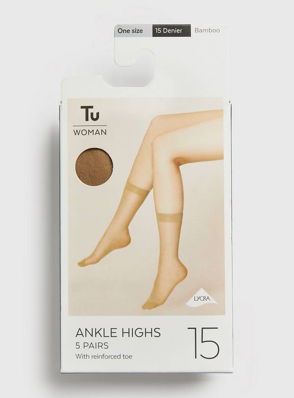 Bamboo Nude 15 Denier Ankle Tights 5 Pack One Size