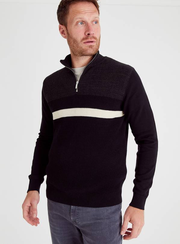 Black half outlet zip jumper mens