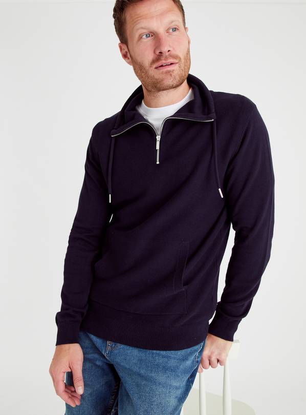 Navy Half Zip Funnel Neck Jumper XXXL