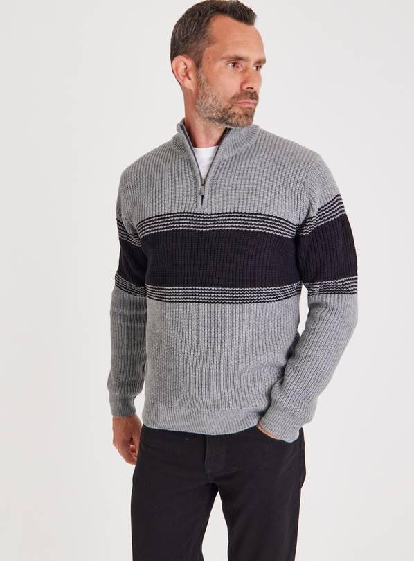 Buy Grey Stripe Quarter Zip Jumper XL Jumpers and cardigans Tu