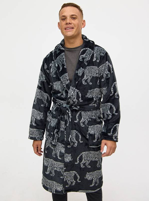 Buy Black Tiger Print Fleece Dressing Gown XXXL Dressing gowns