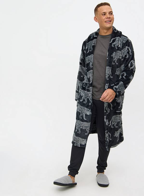 Buy Black Tiger Print Fleece Dressing Gown L Dressing gowns Tu