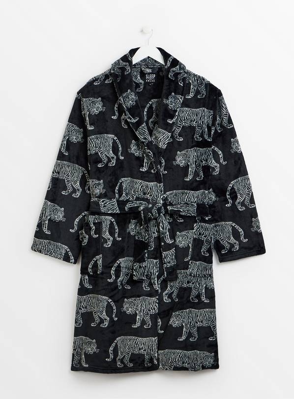 Buy Black Tiger Print Fleece Dressing Gown M Dressing gowns Argos