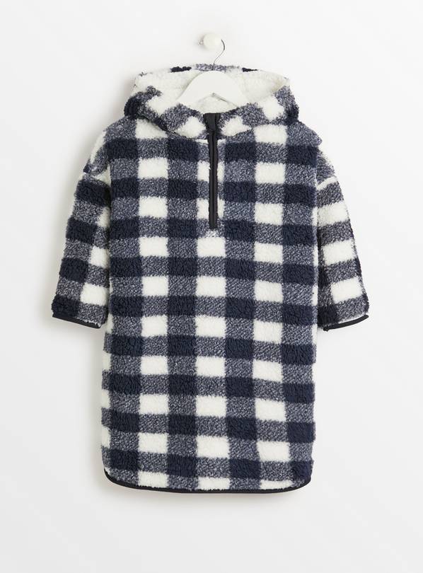 White & Navy Check Hooded Blanket 3-4 years