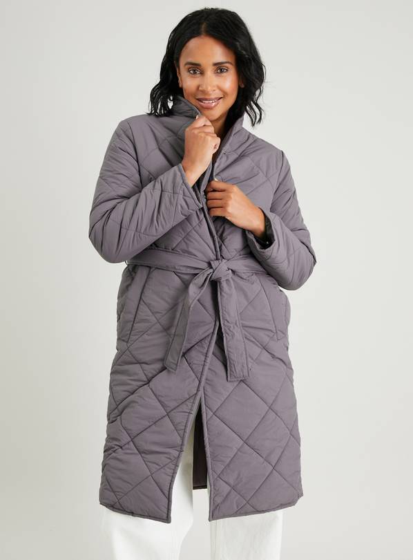 Buy Grey Diamond Quilted Belted Coat 8 | Jackets | Argos