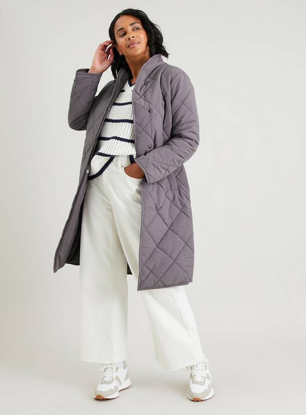 Long grey quilted clearance coat