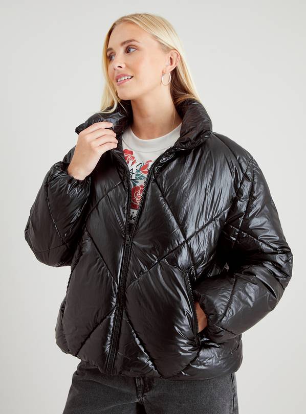 Black Metallic Padded Bomber Jacket 20