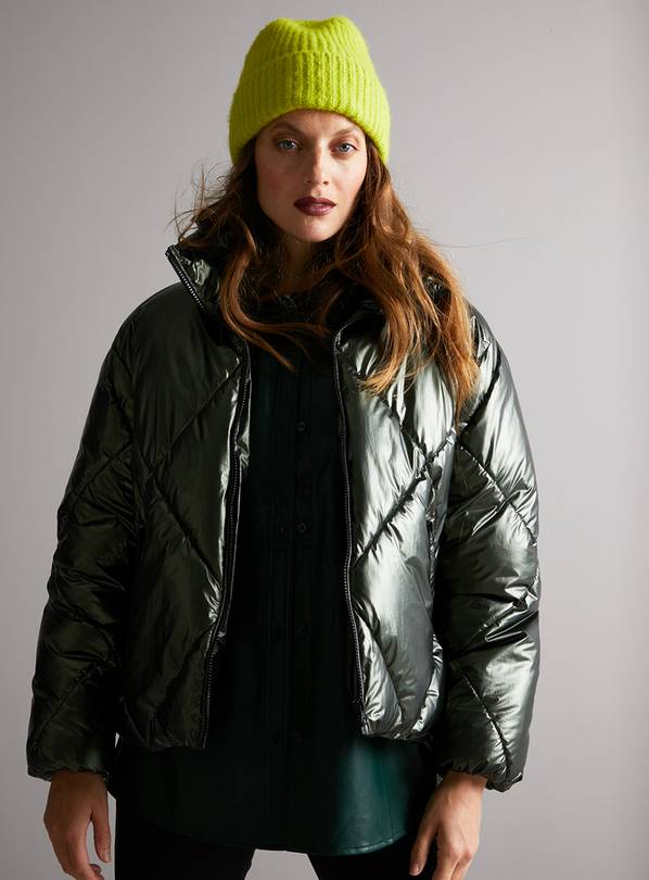 Green Metallic Padded Bomber Jacket 14