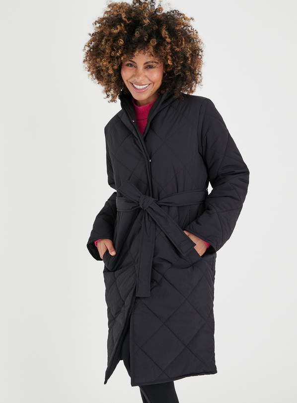 Women's Diamond Quilted Belted Duvet Puffer Jacket