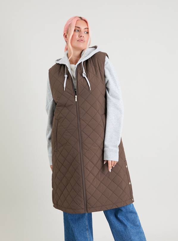 Brown Quilted Longline Gilet 22