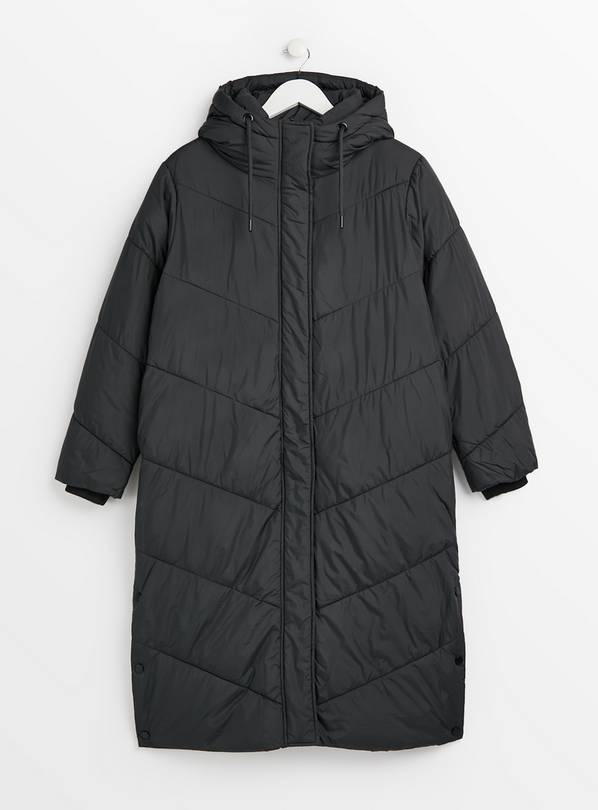 Buy Sosandar Black Longline Metallic Padded Coat With Hood from