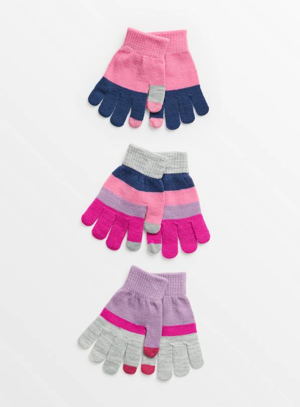 Purple Touchscreen Gloves 3 Pack One Size