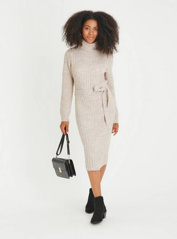 Buy Oatmeal Belted Roll Neck Knit Dress 16 | Dresses | Tu