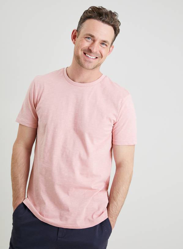 Pale Pink Cotton Slub Regular Fit T-Shirt - XXXL