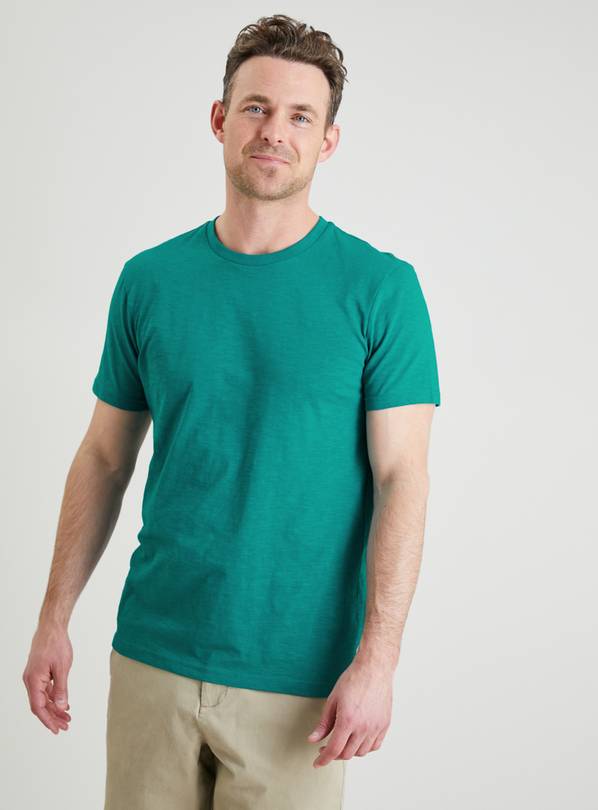 Teal Cotton Slub Regular Fit T-Shirt - S