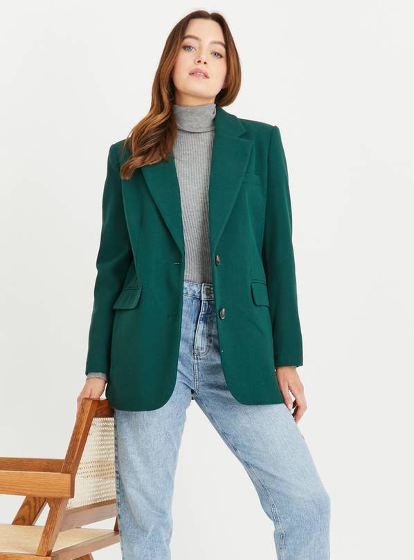 Dark Green Relaxed Fit Blazer Coat 14