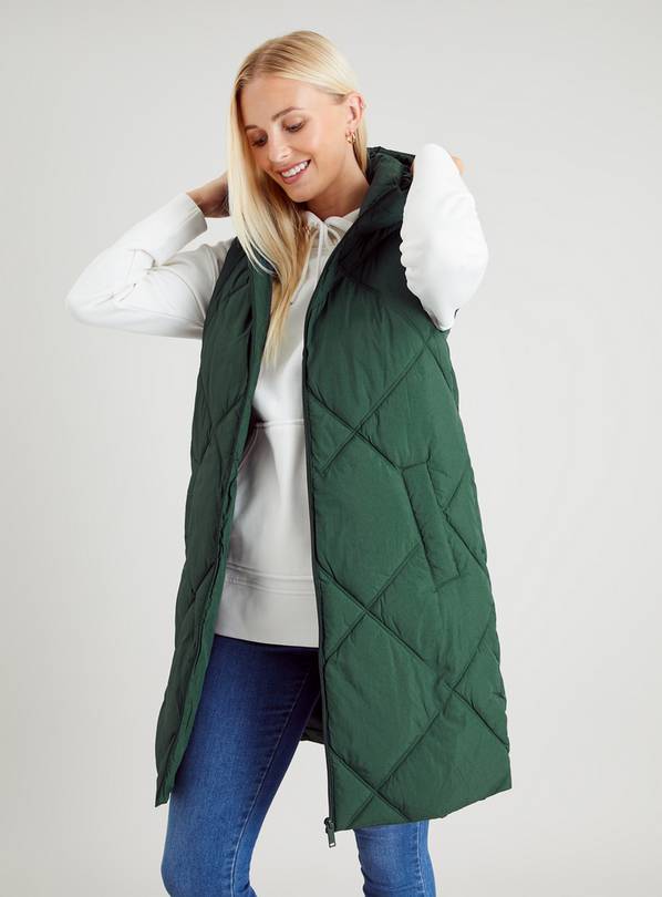 Green Diamond Padded Longline Gilet 26