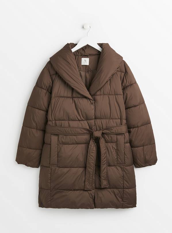 PETITE Brown Shawl Collar Padded Duvet Coat 4