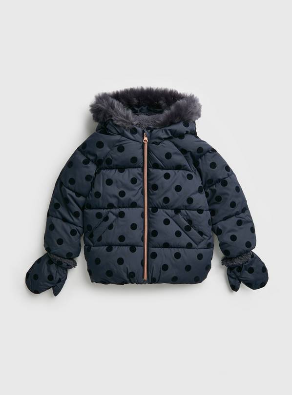 Buy Navy Flock Spotted Puffer Jacket 1-1.5 years | Coats and jackets