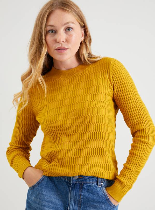 Lucky Brand Cable Knit Pullover Crewneck Women's Sweater Size L Golden  Mustard