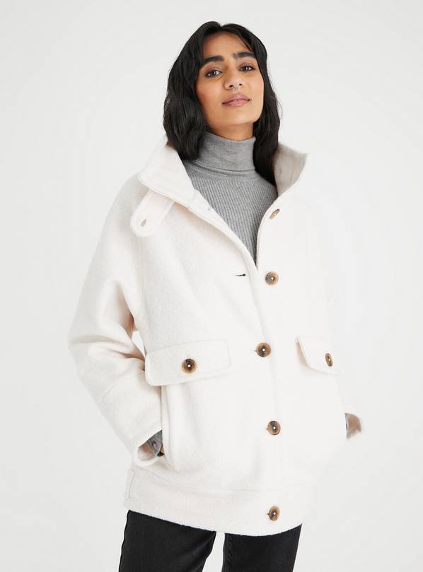 Beige funnel neck coat sale