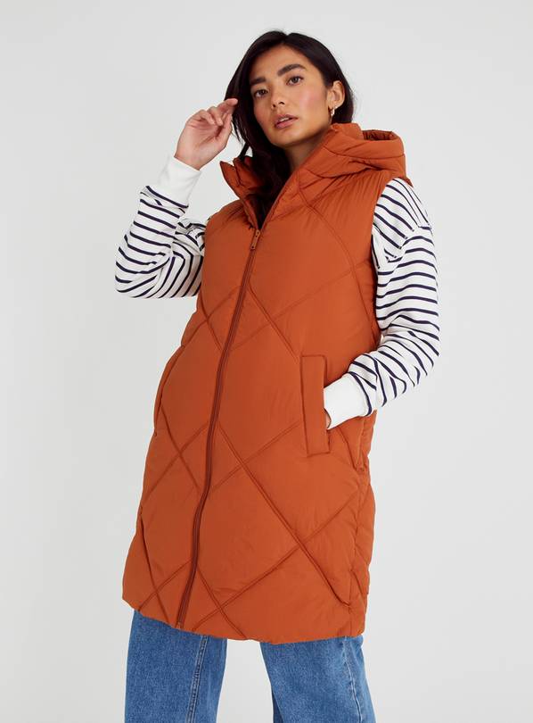 Orange Longline Diamond Padded Gilet 24