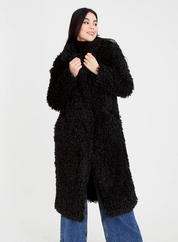 Teddy coat clearance black long