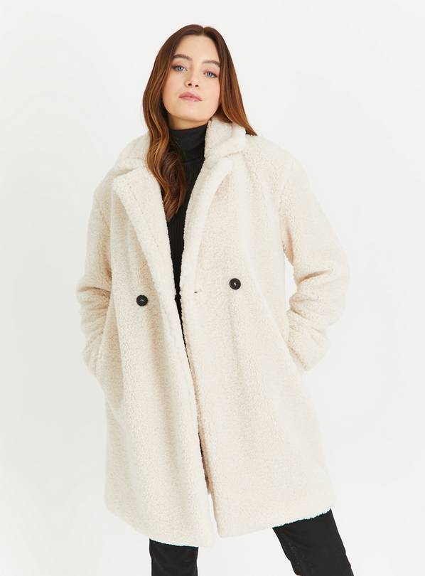 Cream teddy cheap coat long